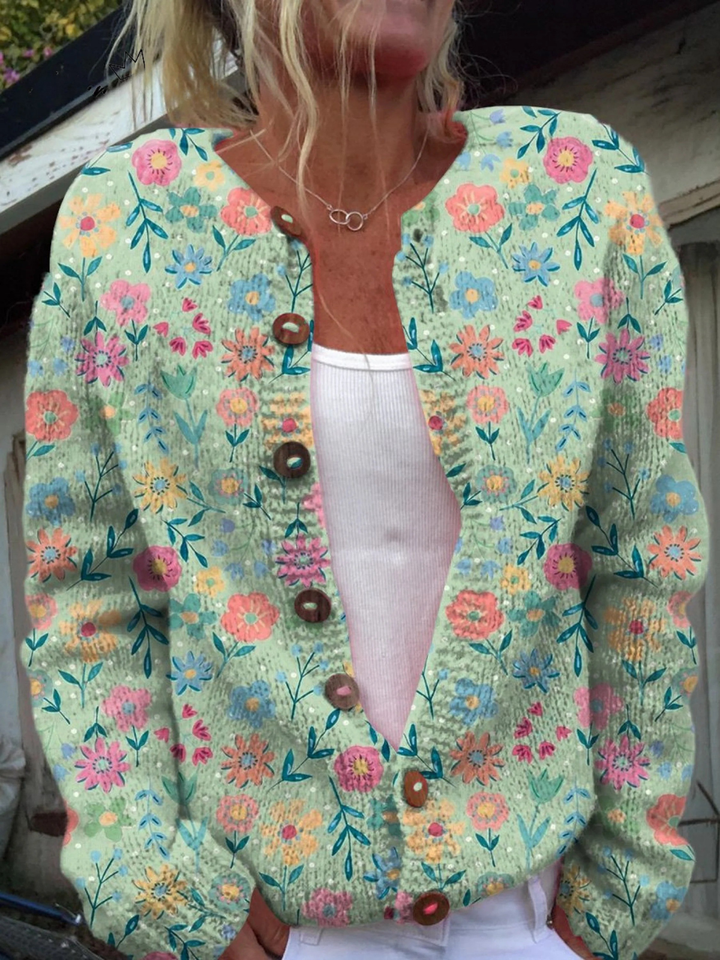Cardigan with floral print and buttons