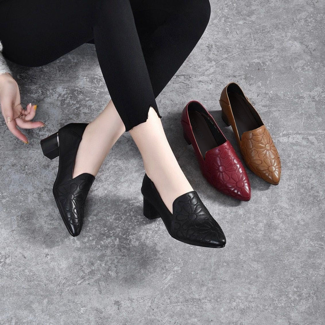 Ivy - Vegan Leather Embroidered Heels