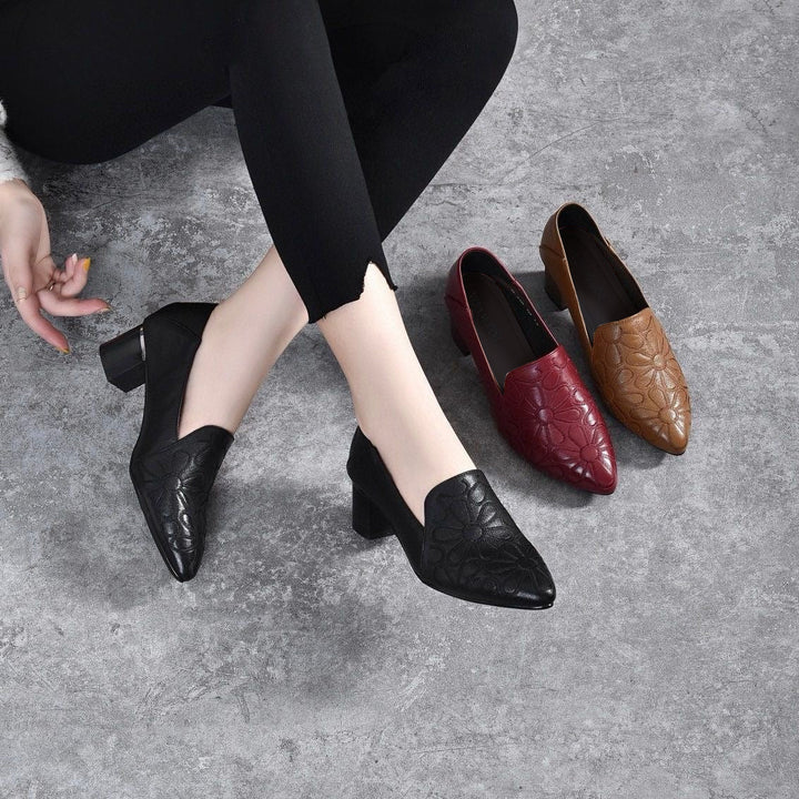 Ivy - Vegan Leather Embroidered Heels