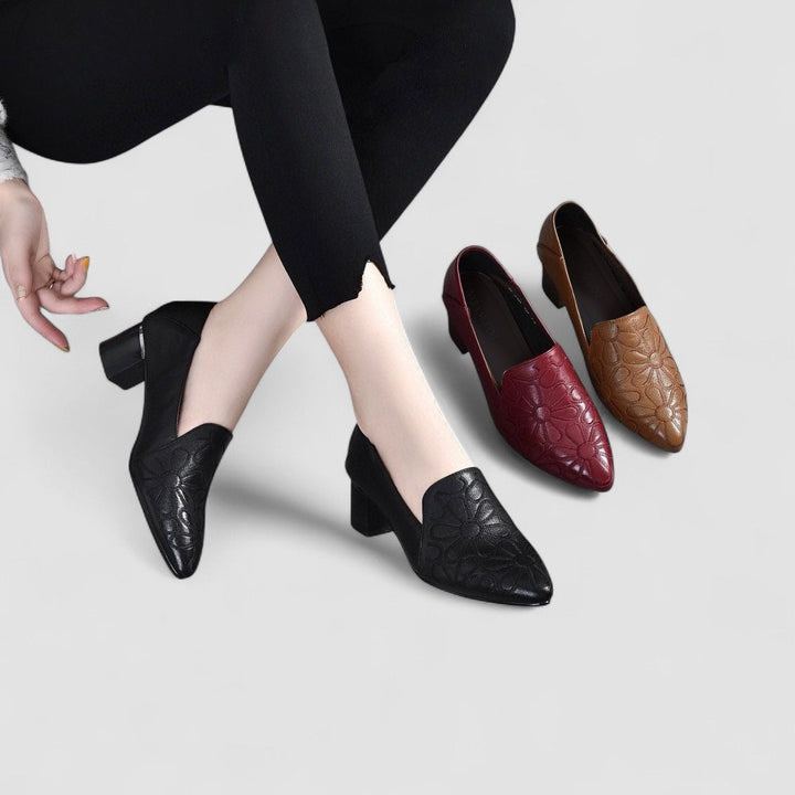 Ivy - Vegan Leather Embroidered Heels