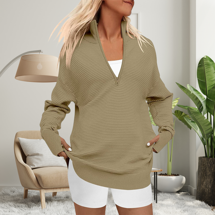 Vanessa | Cosy Long Sleeve Quarter Zip Collared Pullover Sweater
