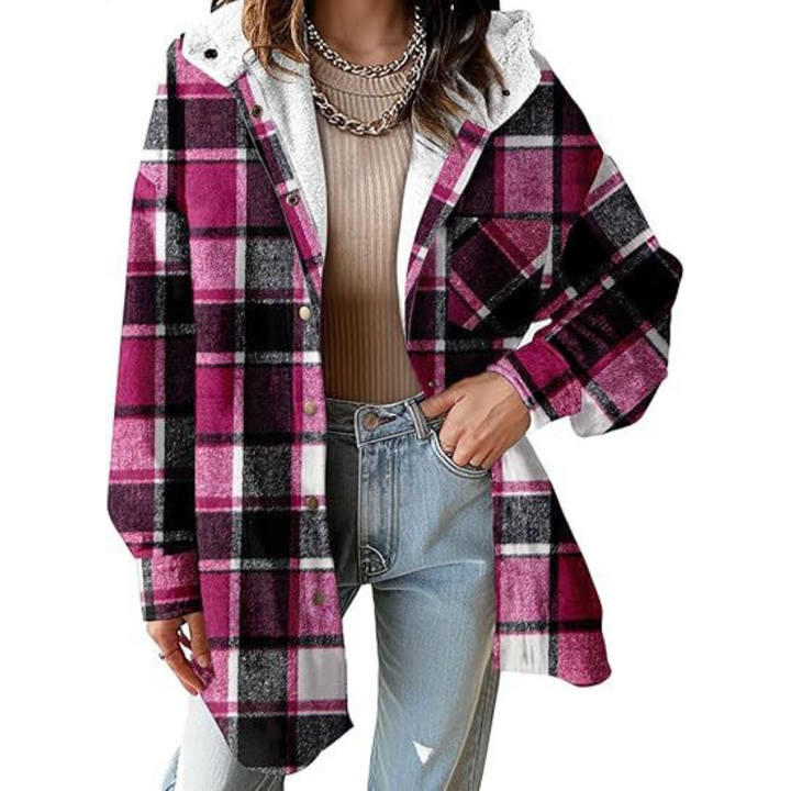 Hannah | Relaxed Fit Hooded Plaid Jacket
