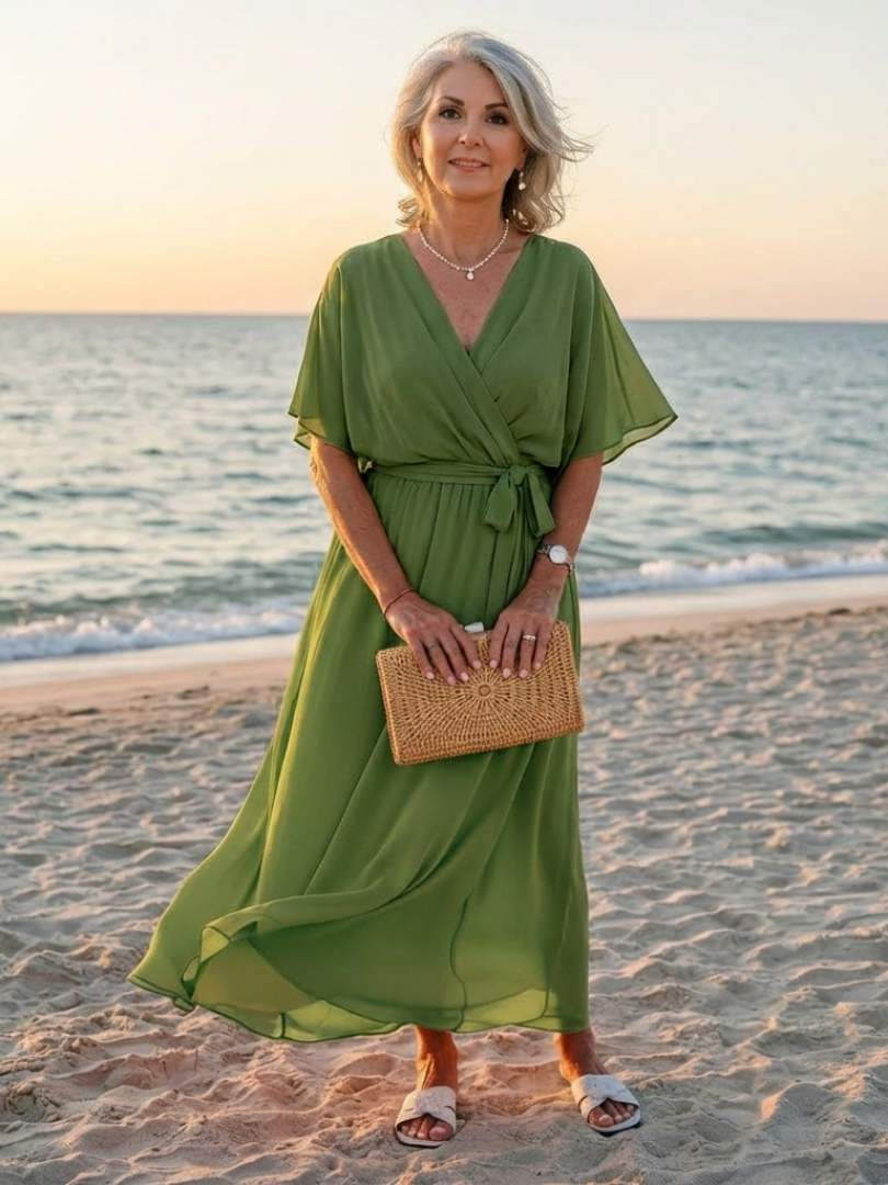Theodora Draped Waist-Tie Midi Dress