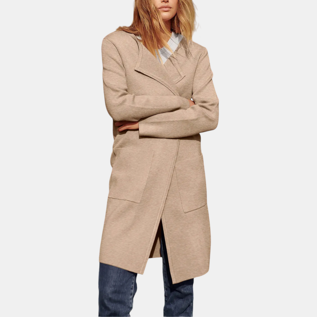 Women's Suit Collar Open Front Longline Knit Cardigan