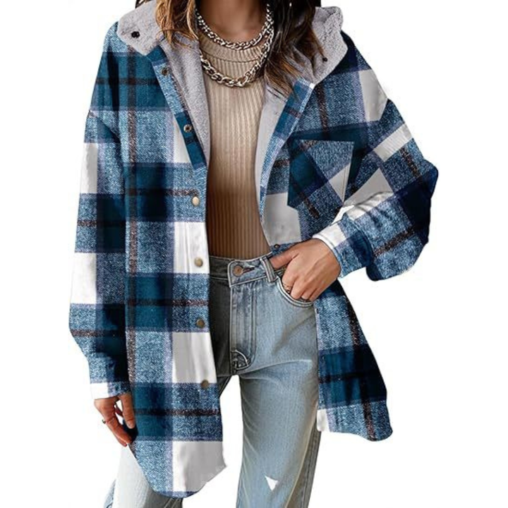Hannah | Relaxed Fit Hooded Plaid Jacket