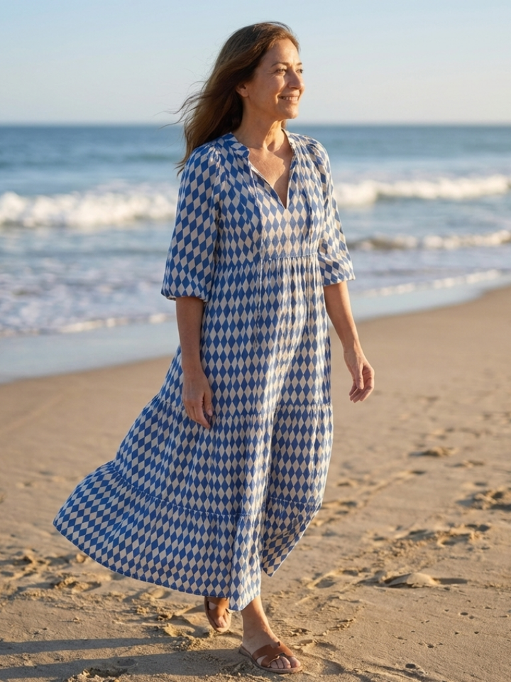 Ivy Sky Blue Diamond Print Midi Dress