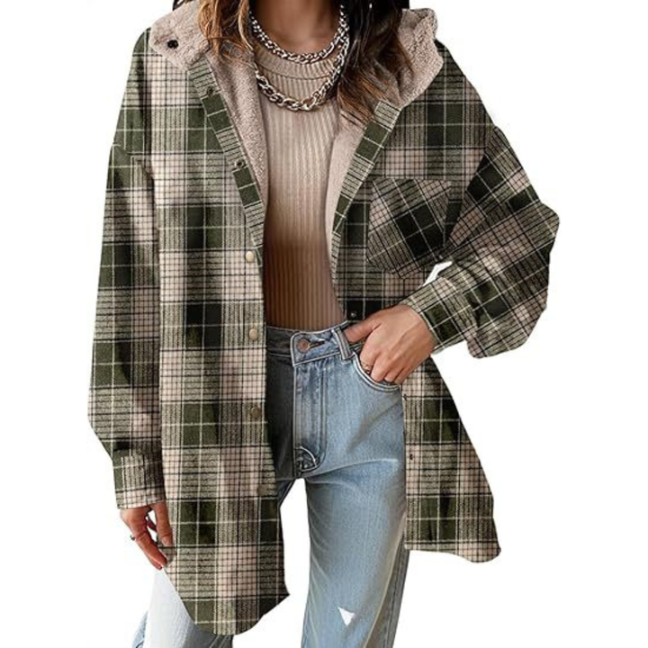 Hannah | Relaxed Fit Hooded Plaid Jacket