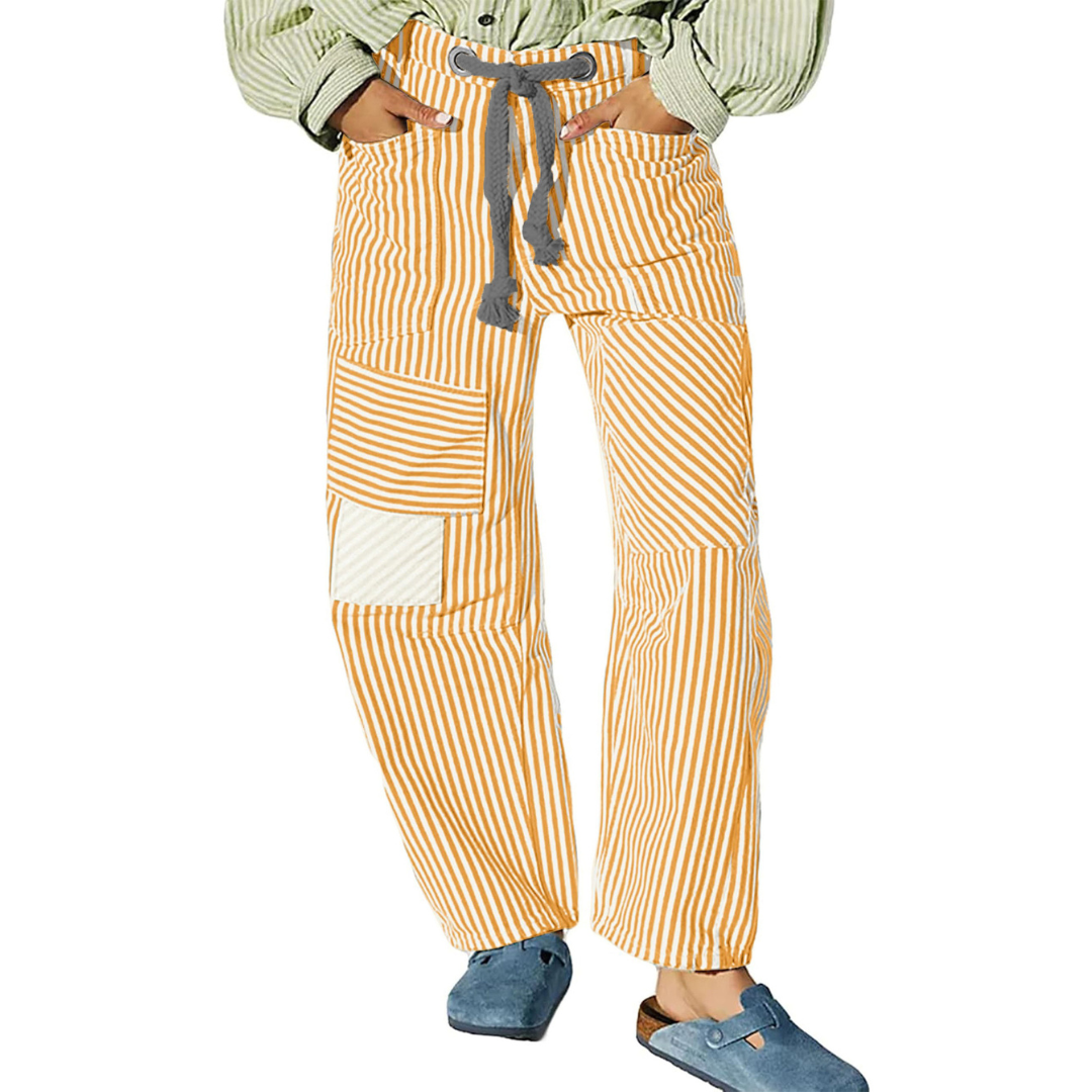 Layla | Chic Stripe Drawstring Wide-Leg Pants