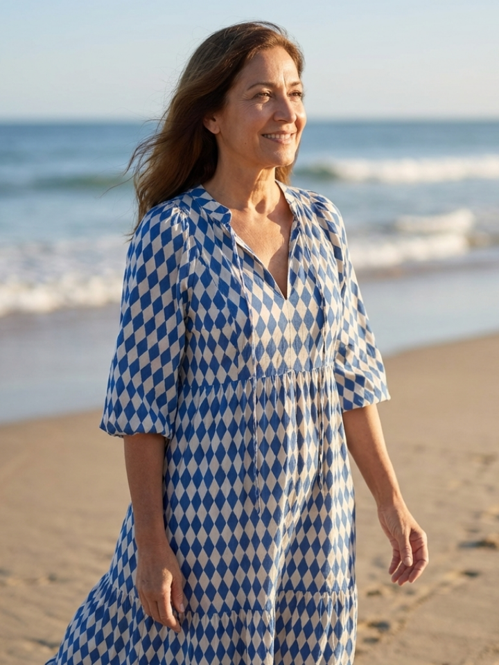 Ivy Sky Blue Diamond Print Midi Dress