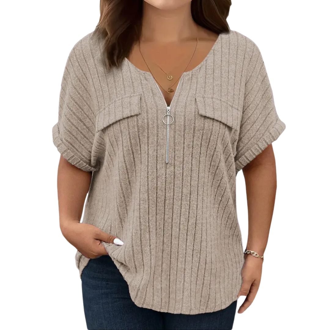 Tamara | Relaxed Half-Zip Ribbed Tee