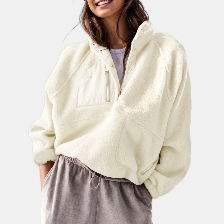 Women's Fleece Stand Collar Zip Up Cropped Jacket with Pockets