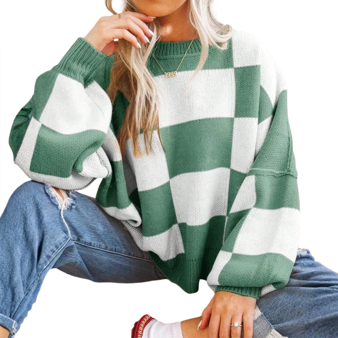 Isabelle | Cosy Plaid Drop-Shoulder Sweater