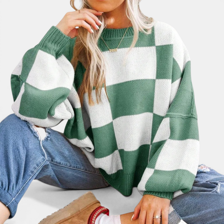 Kara | Cosy Plaid Drop-Shoulder Knitted Sweater