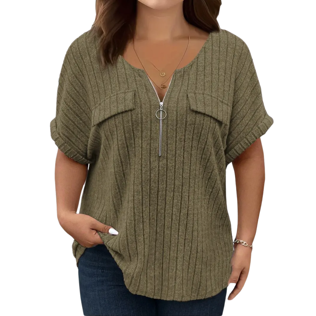 Tamara | Relaxed Half-Zip Ribbed Tee