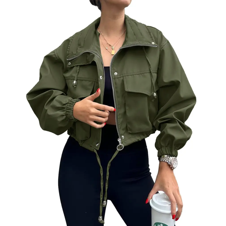 Xanthe | Solid Zip-Up Crop Jacket