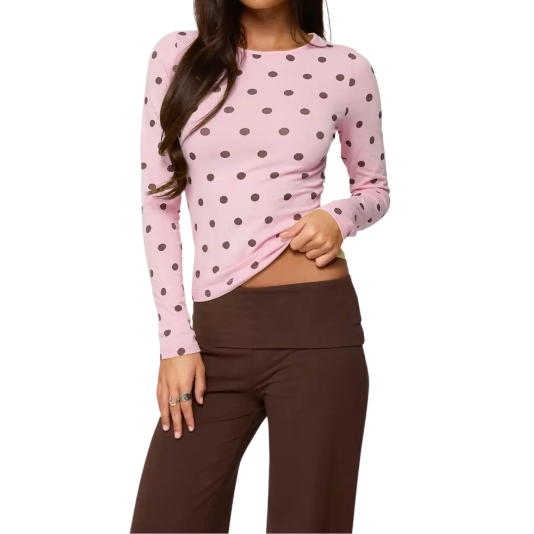 Caitlin | Polka Dot Slim Fit Long Sleeve Top
