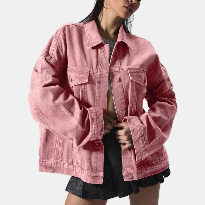 Women's Button Front Drop Shoulder Long Sleeve Denim Jacket