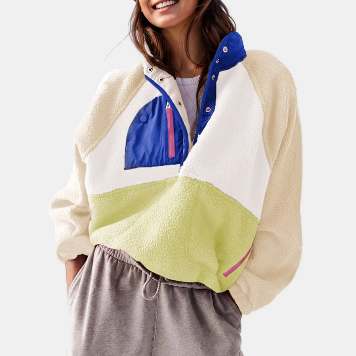 Women's Fleece Stand Collar Zip Up Cropped Jacket with Pockets