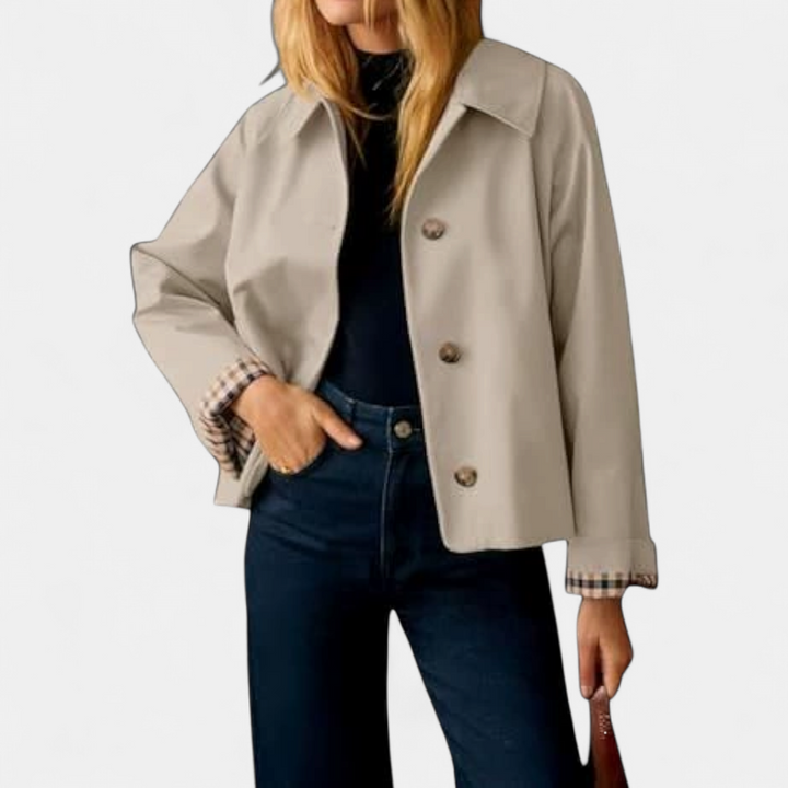 Millie | Classic Plaid-Lined Cropped Trench Coat