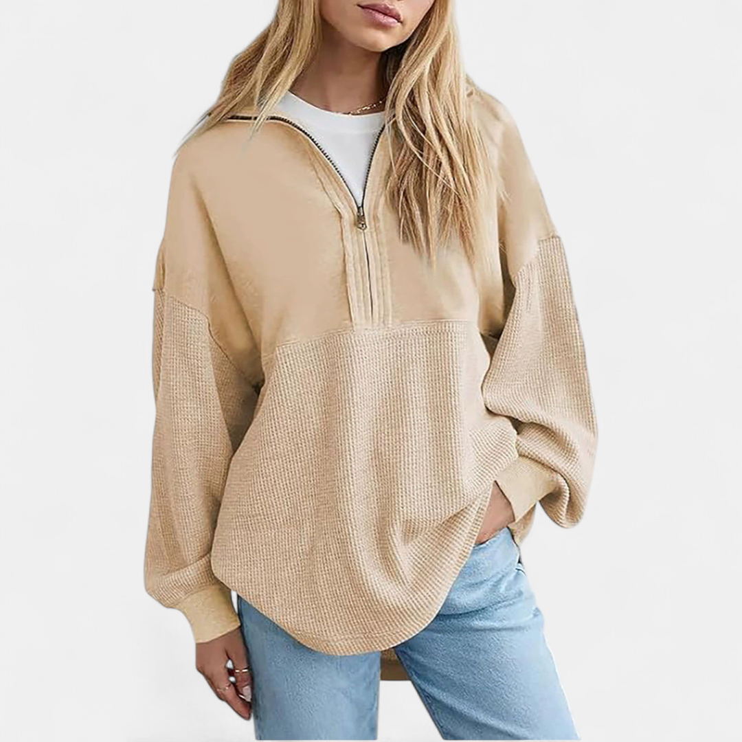 Yvette | Cosy Half-Zip Waffle Knit Pullover