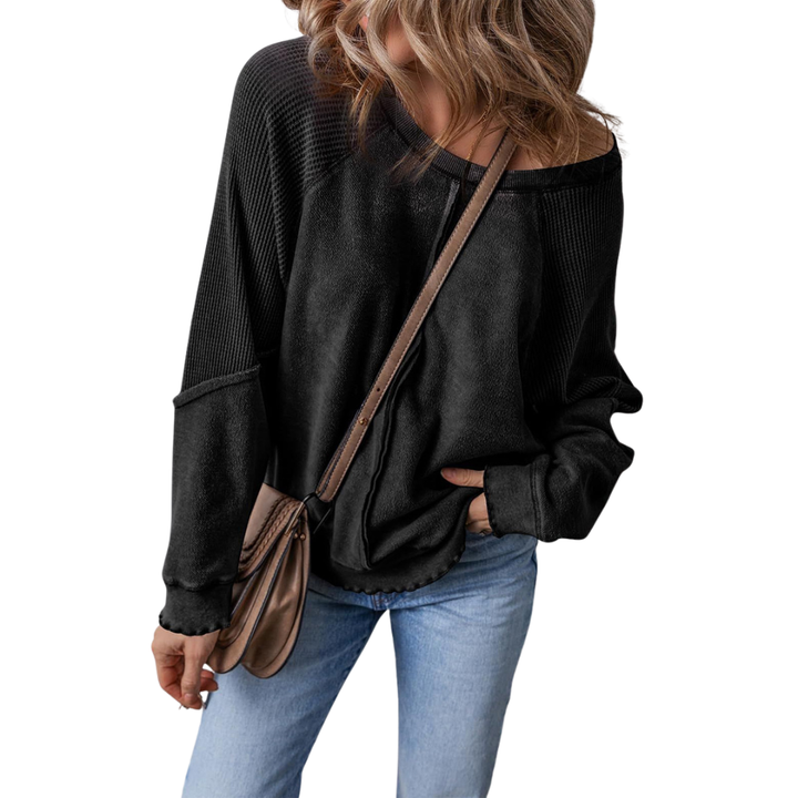 Georgia | Relaxed Waffle Knit Raglan Sweatshirt