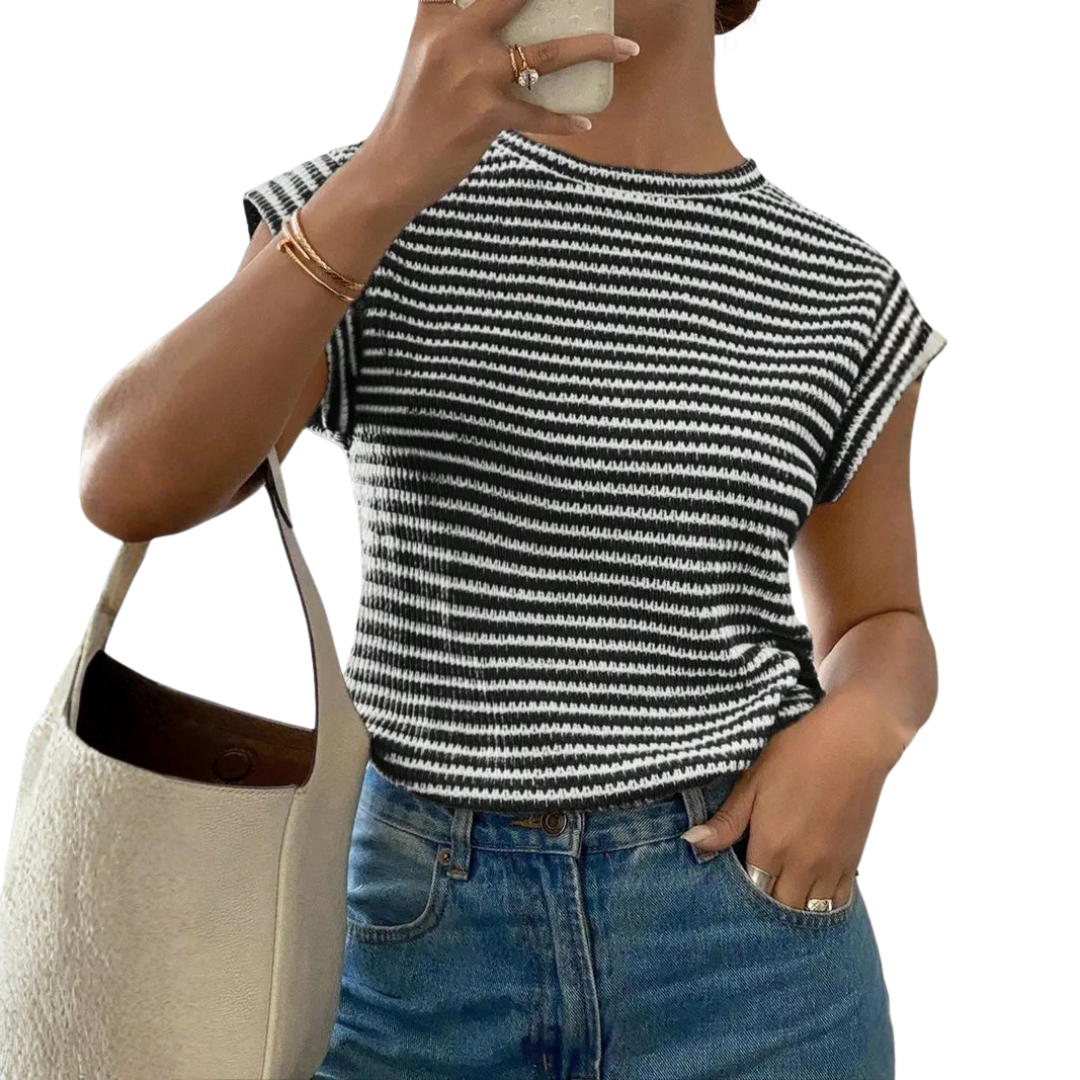 Wendy | Striped Print Casual Crew Neck Tee