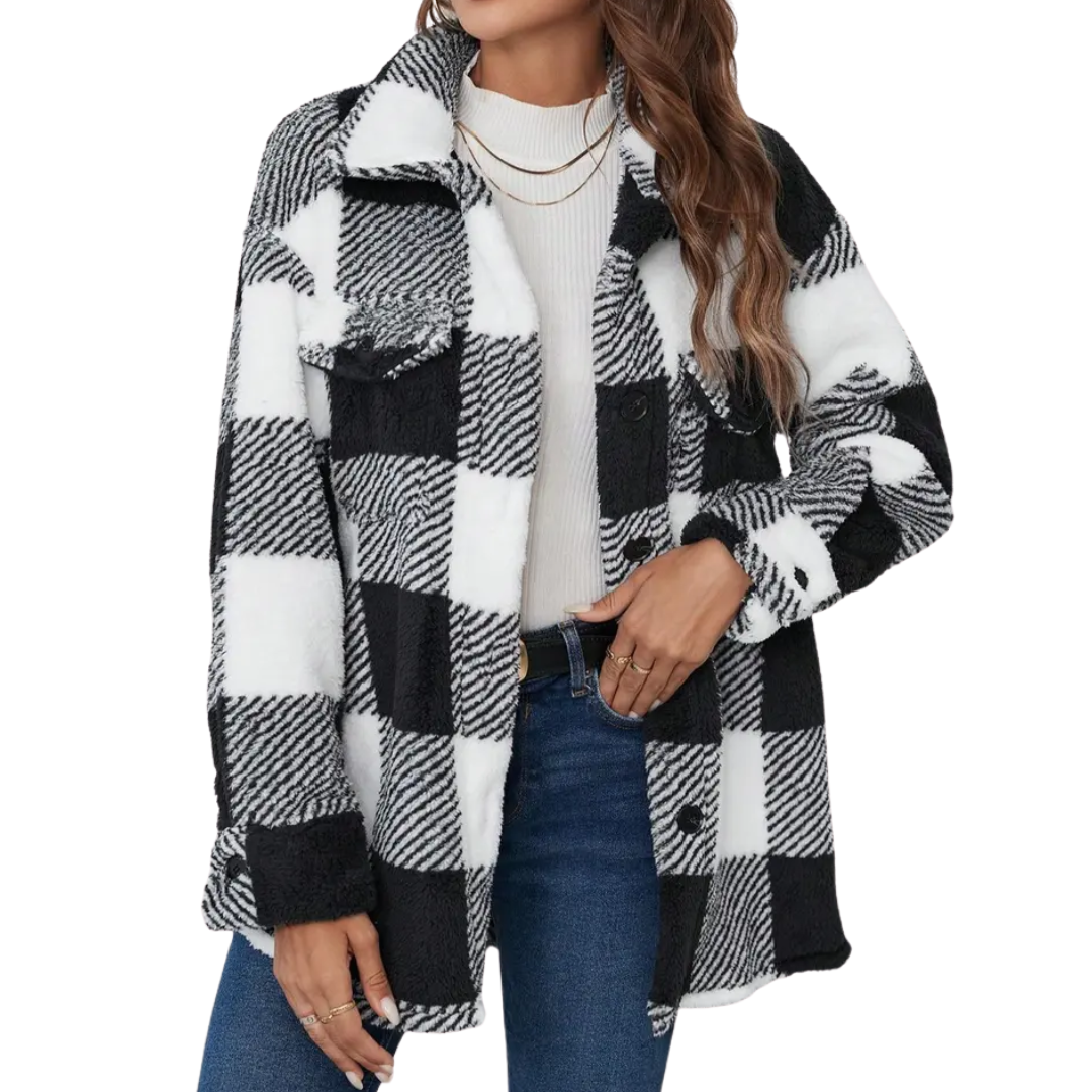 Layla | Cosy Plaid Fuzzy Button Coat Jacket