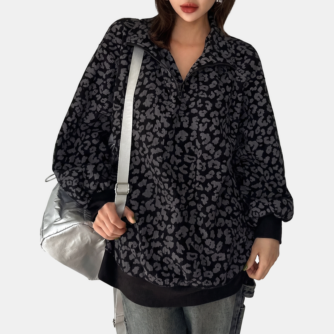 Women's Half Zip Oversized Drop Shoulder Sweatshirt