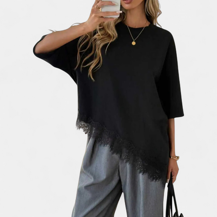 Leah | Relaxed Lace Hem Casual Top