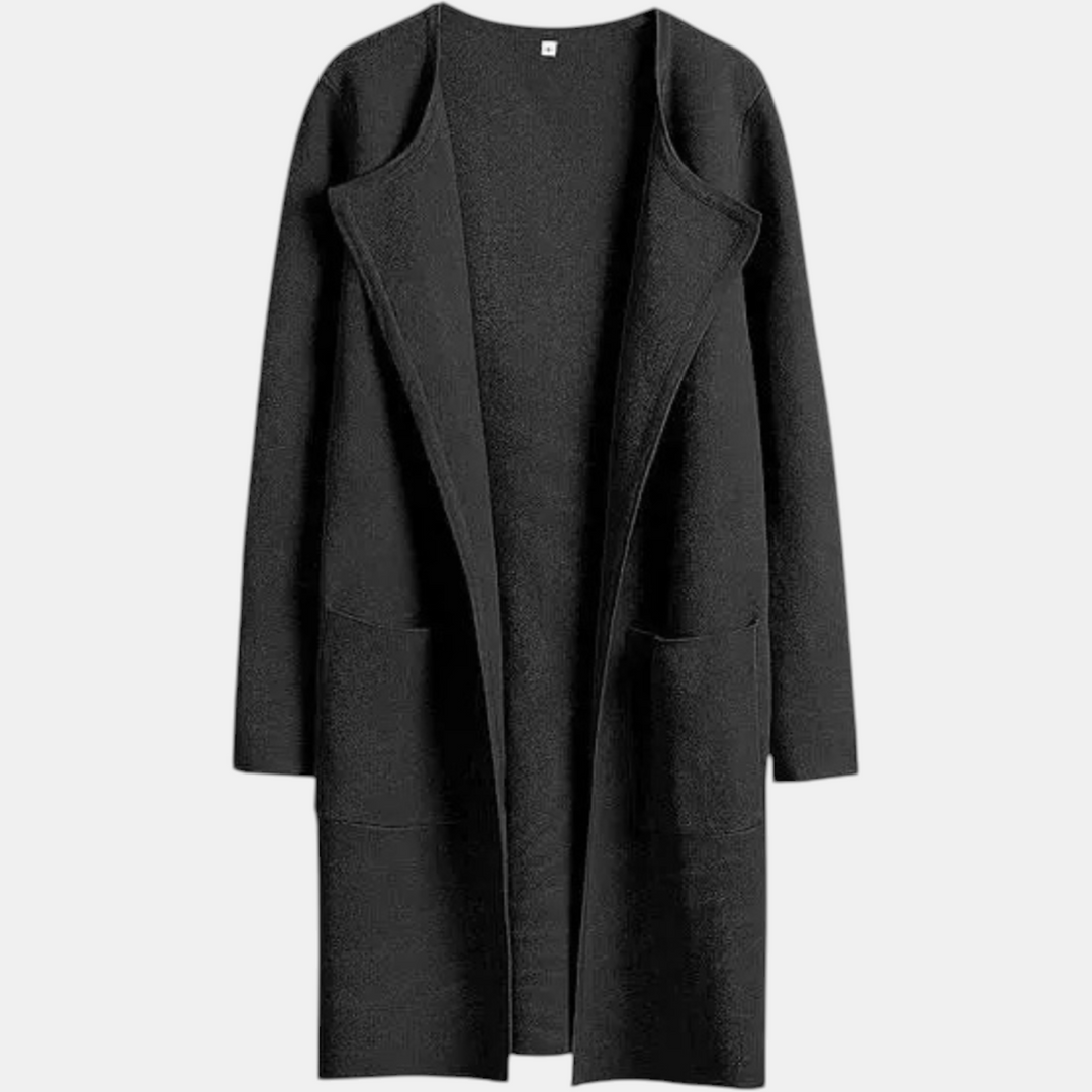 Women's Suit Collar Open Front Longline Knit Cardigan
