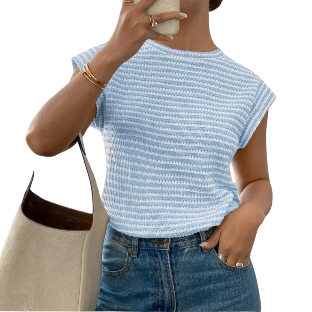 Wendy | Striped Print Casual Crew Neck Tee