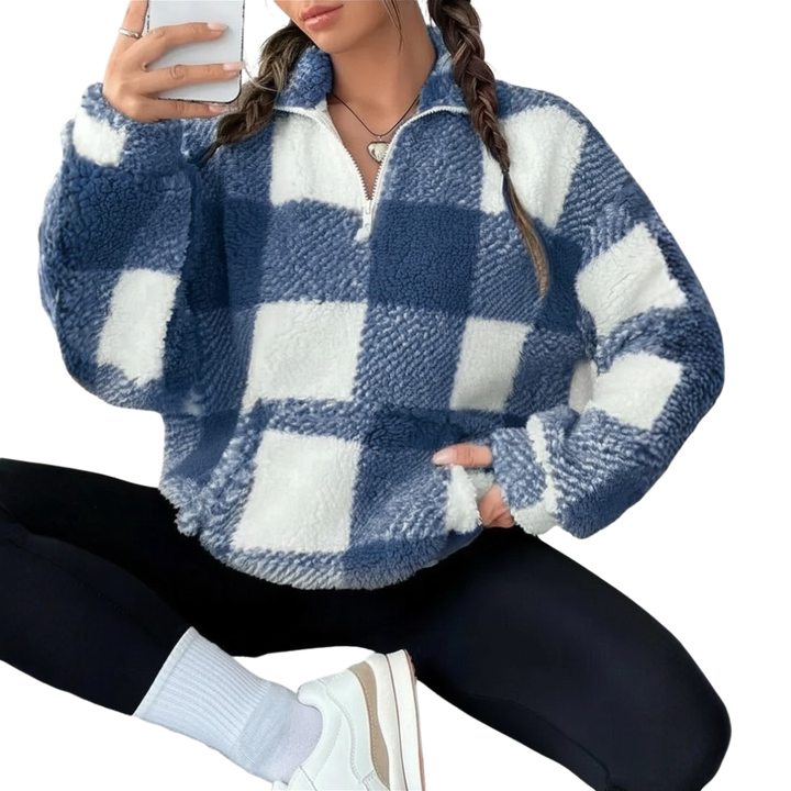 Amelia | Cosy Plaid Half-Zip Fleece Sweatshirt
