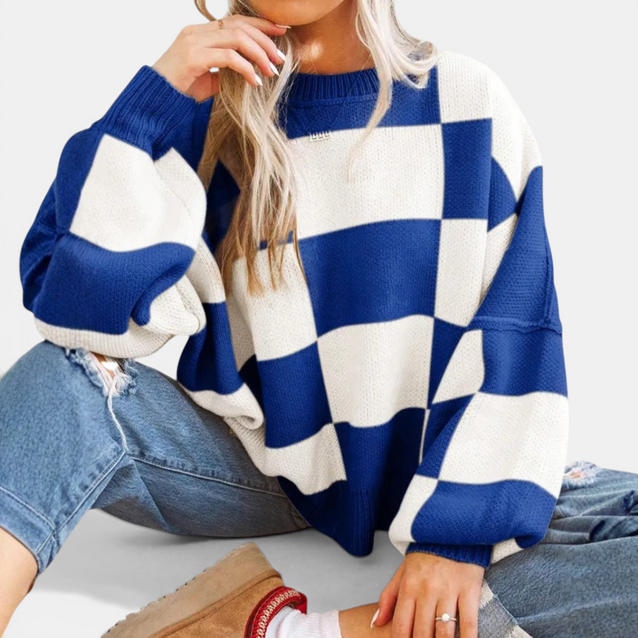 Kara | Cosy Plaid Drop-Shoulder Knitted Sweater