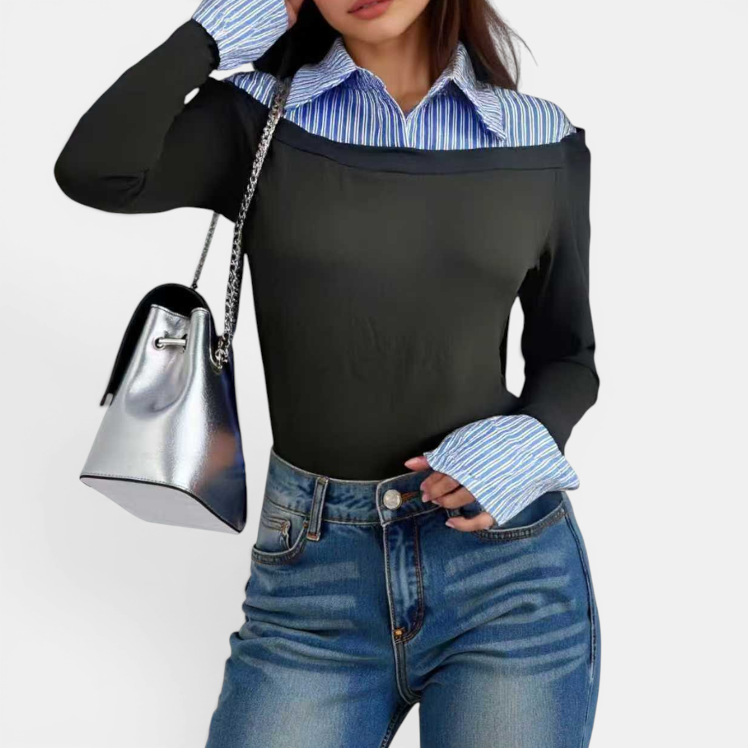 Amelia | Striped Collar Fitted Knit Pullover