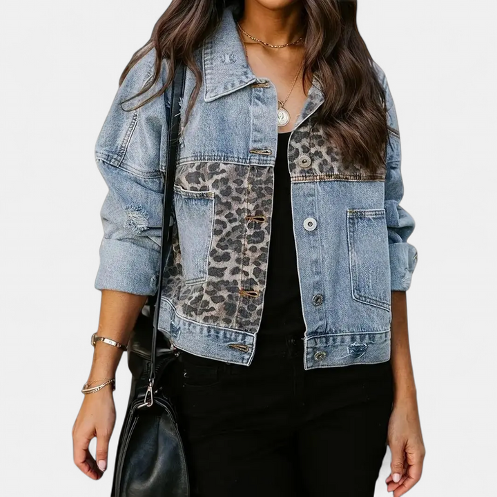 Alice | Wild Leopard Patch Denim Jacket