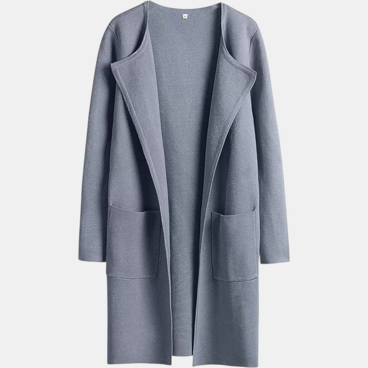 Women's Suit Collar Open Front Longline Knit Cardigan