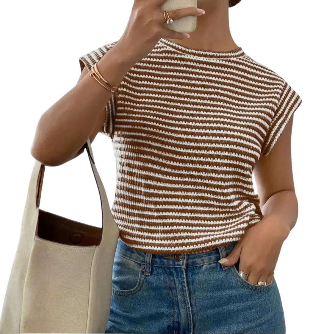 Wendy | Striped Print Casual Crew Neck Tee