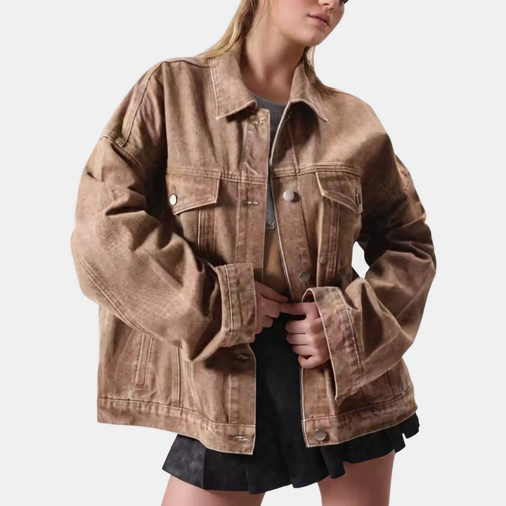 Women's Button Front Drop Shoulder Long Sleeve Denim Jacket