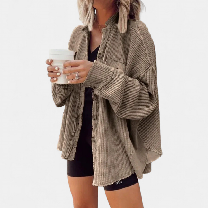 Kara | Relaxed Batwing Waffle Knit Shacket