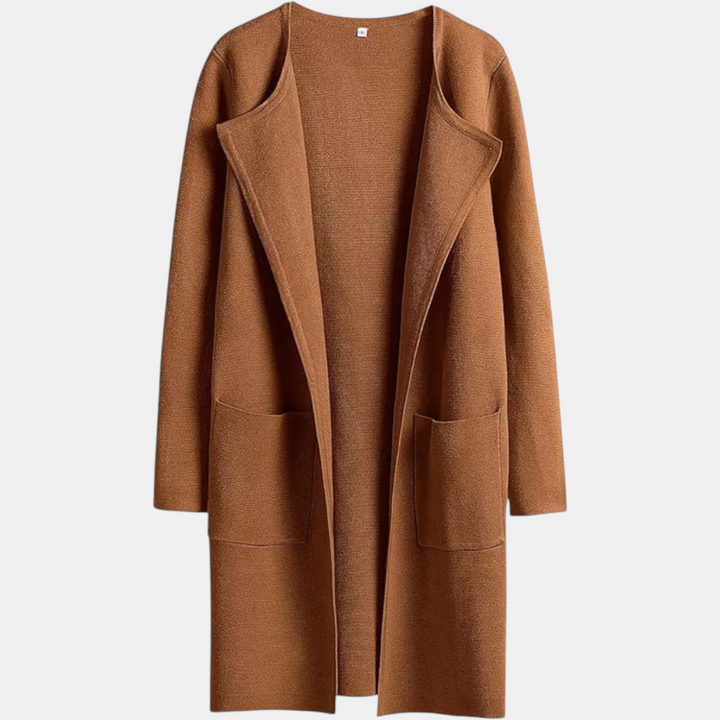 Women's Suit Collar Open Front Longline Knit Cardigan