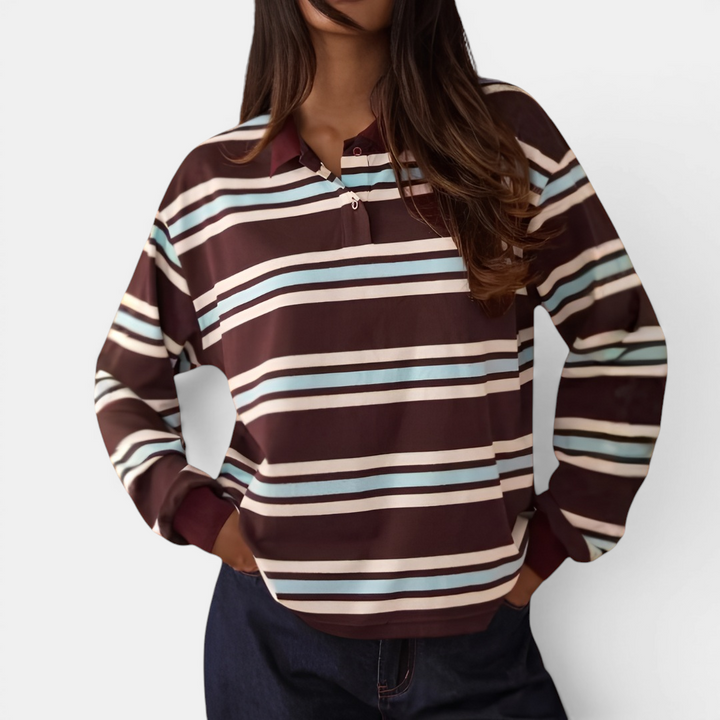 Hayley | Retro Stripe Contrast Polo Tee