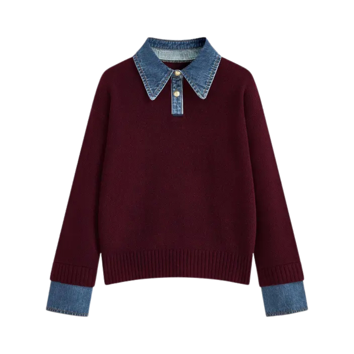 Matilda | Cosy Polo Denim Sleeve 2 in 1 Panel Lapel Sweater