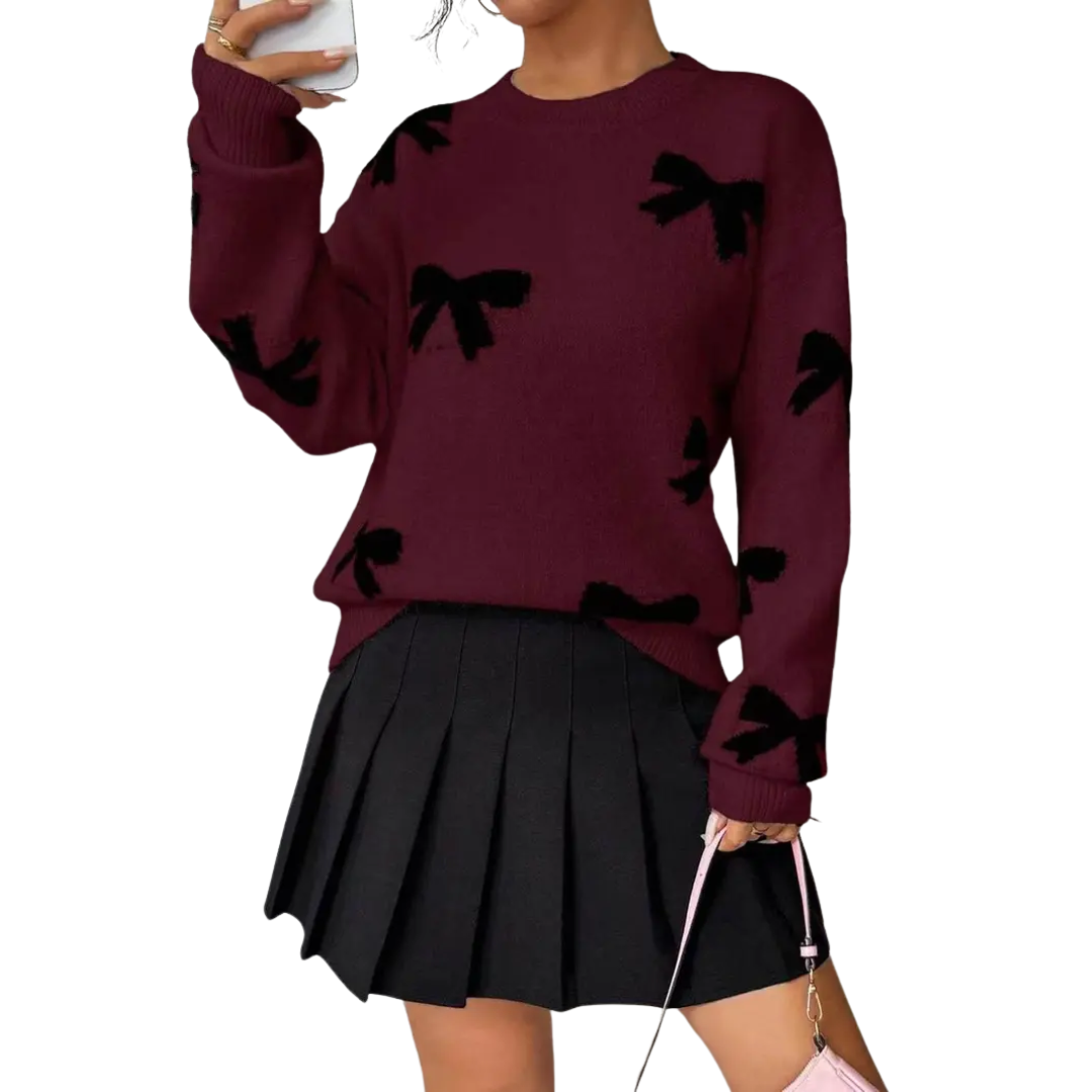 Isla | Cosy Bow Print Knit Sweater