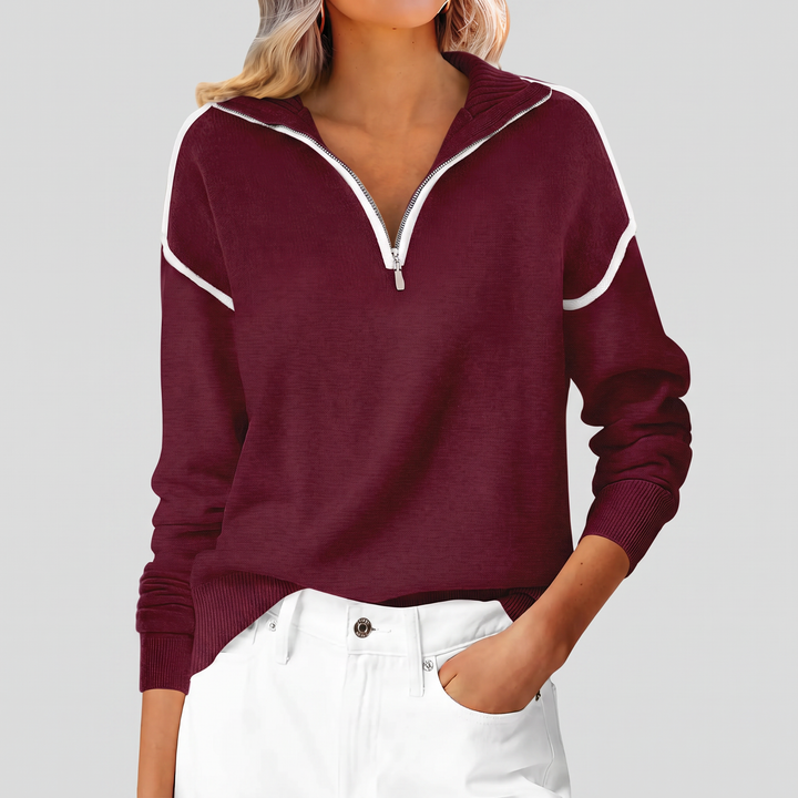 Women's Colour Block Half Zip Knit Pullover Sweater