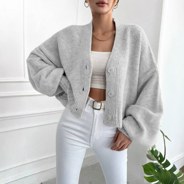 Lauren | Casual Crop Lantern Sleeve Cardigan