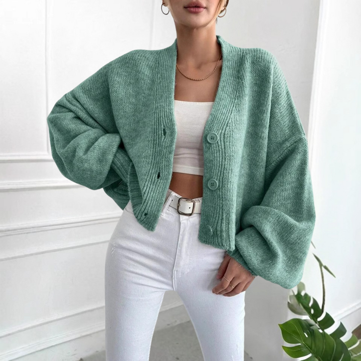 Imogen | Casual Crop Lantern Sleeve Cardigan
