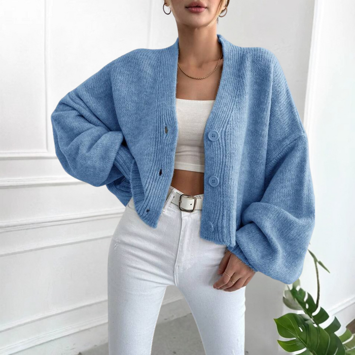 Lauren | Casual Crop Lantern Sleeve Cardigan