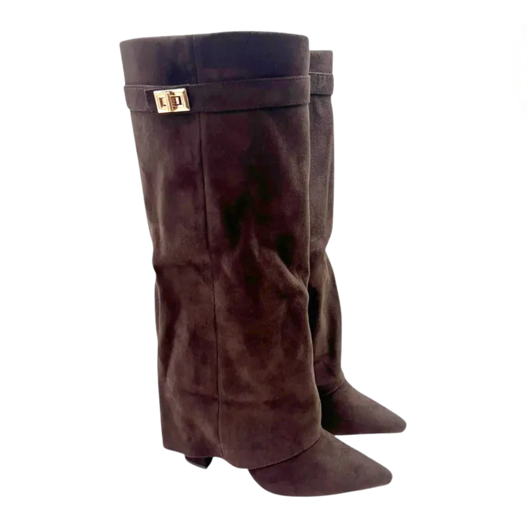 Sophie | Wide Calf Buckle Fold-Over Boots