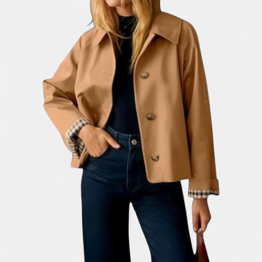Millie | Classic Plaid-Lined Cropped Trench Coat