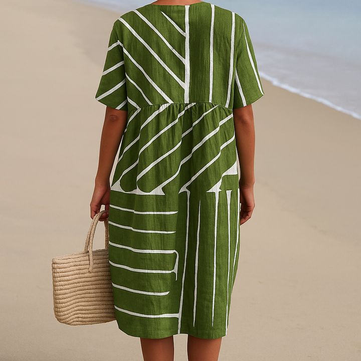 Tilly - Green Dress with Geometric Pattern
